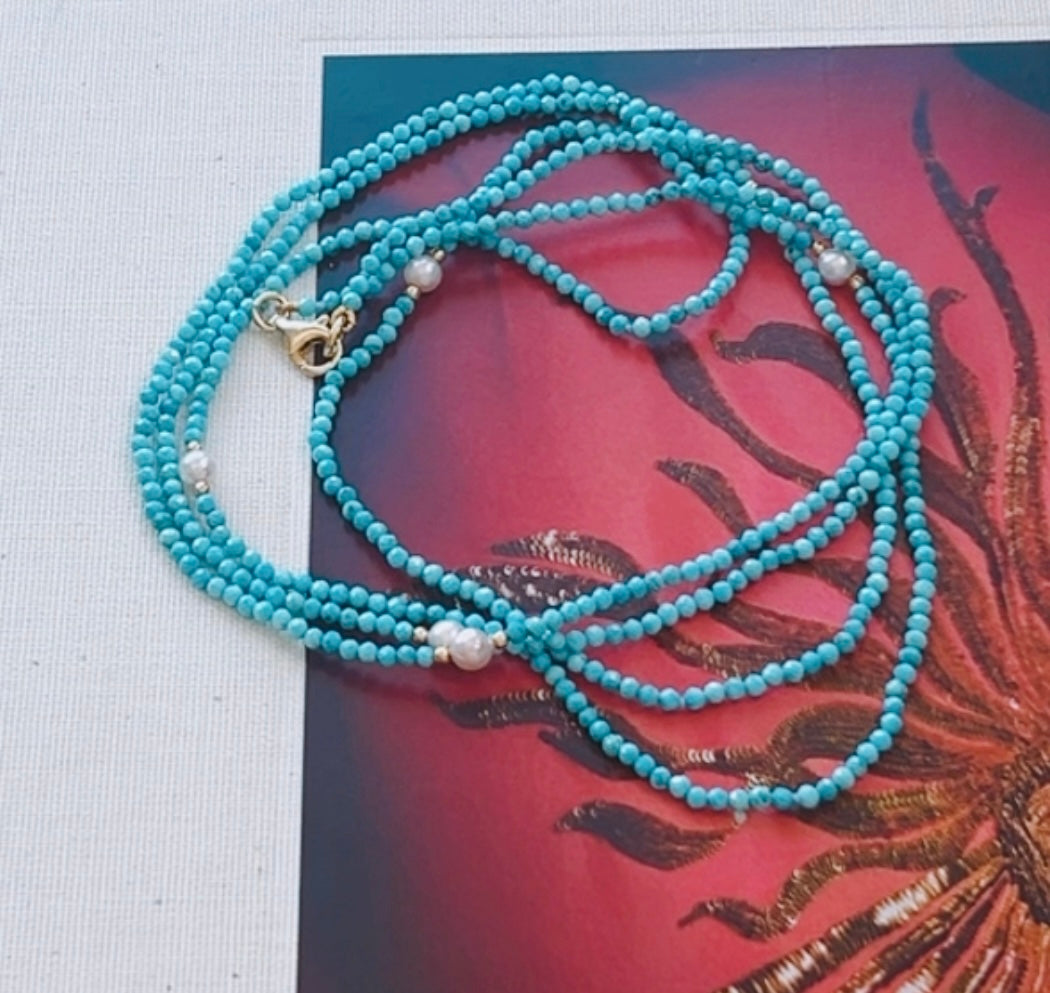 Turquoise & Pearl Beaded Necklace