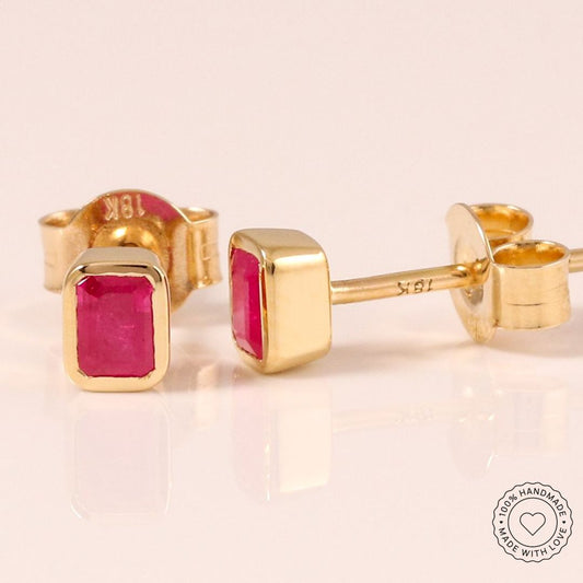 Emerald Cut Ruby Studs